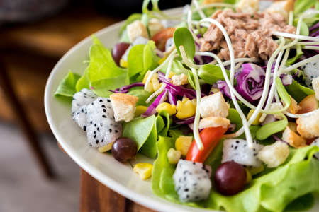 Tuna salad with lettuce and tomatoes.の写真素材