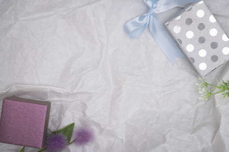 Gift box on white paper background for chrishmas, new year holliday.の写真素材