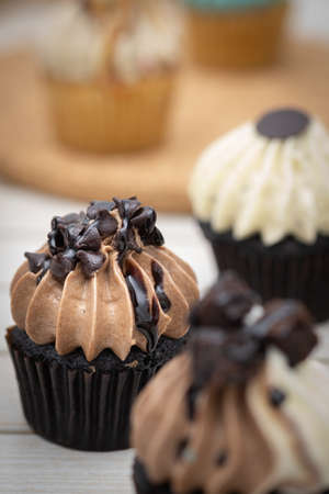 Tasty cupcakes Homemade  muffin  with cream buttercream for birthday, valentine, and christmas holliday.の写真素材