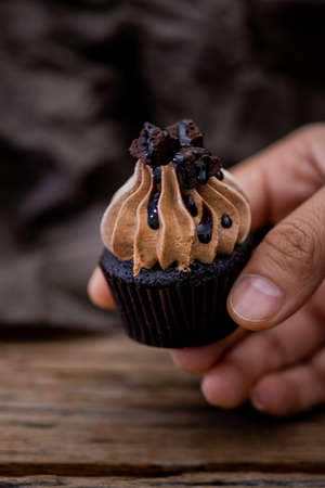 Tasty cupcakes Homemade  muffin  with cream buttercream for birthday, valentine, and christmas holliday.の写真素材