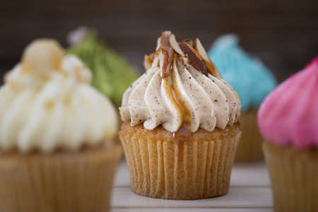 Tasty cupcakes Homemade  muffin  with cream buttercream for birthday, valentine, and christmas holliday.の写真素材