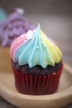 Tasty cupcakes Homemade  muffin  with cream buttercream for birthday, valentine, and christmas holliday.の写真素材