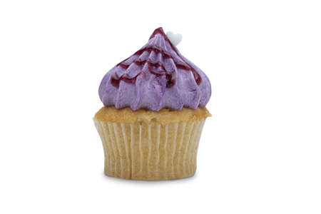 Purple blueberry cupcake isolated on white background.の写真素材