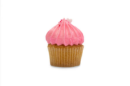 Pink chocolate cupcake isolated on white background.の写真素材