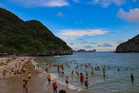 Cat Ba Town, Vietnam on 23.09.2019: Beach life on Cat Ba island in summerのeditorial素材