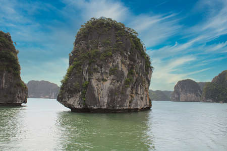 Impressive island in Halong Bay in Vietnamの写真素材