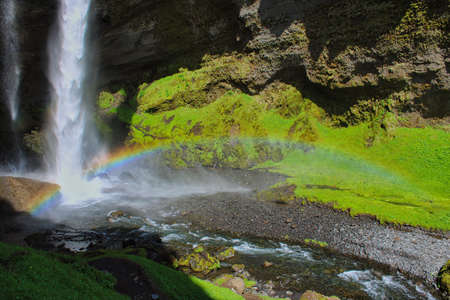 Around Kvernufoss waterfall, a hidden spot close to world famous Skogafoss in South Icelandの写真素材