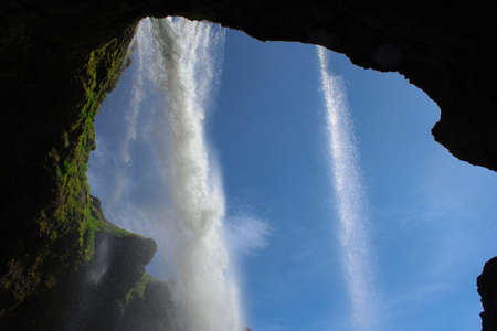 Around Kvernufoss waterfall, a hidden spot close to world famous Skogafoss in South Icelandの写真素材