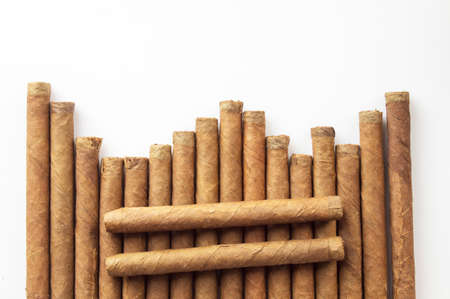 cuban cigar with reflection in white background perspectiveの写真素材