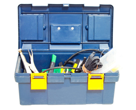 kit of tools in black box