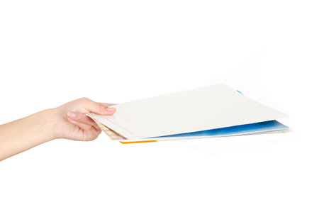Woman handed a blank business documents in hand.の写真素材
