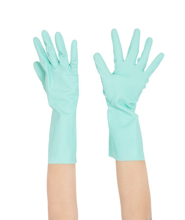 The woman's hands with rubber gloves