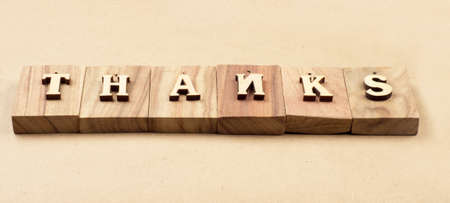 Thanks word in cutting woodenの写真素材