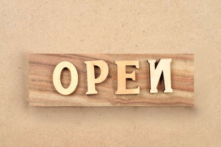 Open word in cutting woodenの写真素材