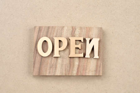 Open word in cutting woodenの写真素材