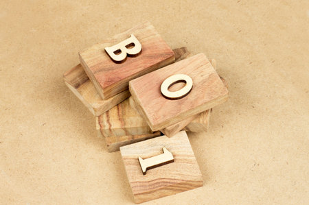The cutting wood text and square blockの写真素材