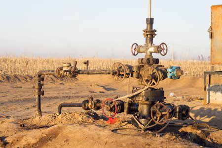Work of oil pump  on a oil field. 