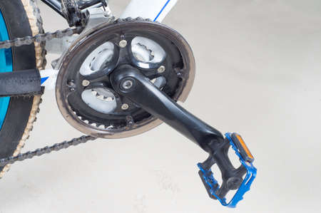 Bike close up on gear wheel, pedal and wheelの写真素材