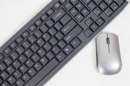 The wireless keyboard and mouse close-up connection.
