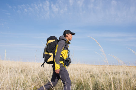 hike in autumn grasslands of Inner Mongolia