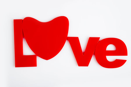 heart and word'' love'' on a white backgroundの写真素材