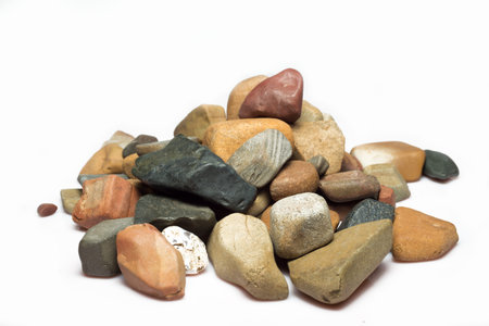 stones on a white background. Oblique view from the top.