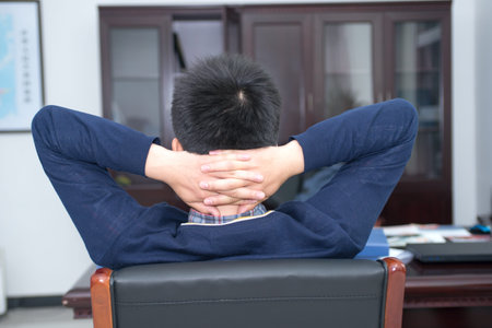 Business people hands behind her head, meditationの写真素材