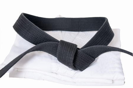 Closeup taekwondo clothing isolated on white backgroundの写真素材