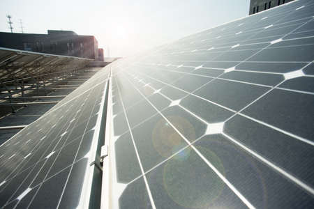 Power plant using renewable solar energy with sunの写真素材