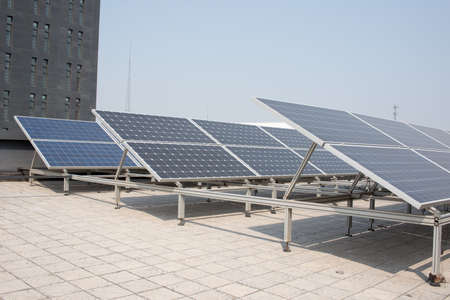 Small-scale solar power generation equipment on the roofの写真素材