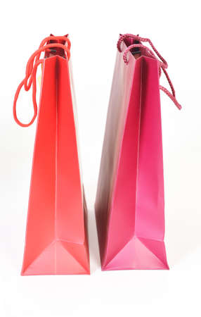 Two shopping bags isolated on white backgroundの写真素材