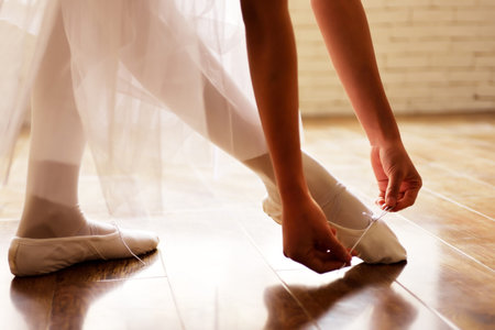 Closeup of a dance ballet actress grace legs.