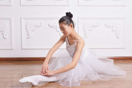 Beautiful female ballet dancer at a rehearsalの写真素材