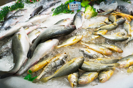 Fish On Ice At the supermarket Market