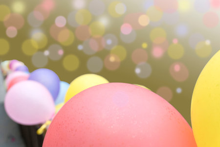 Close-up inflated balloon composition fragment as a party backgroundの写真素材