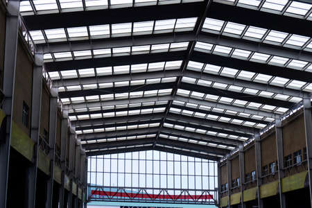 Large Interior grunge framed warehouse with an emptyのeditorial素材