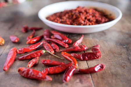 Close up the chili and chili sauceの写真素材