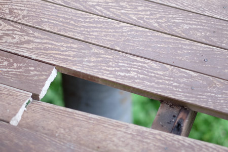 A hole of broken wooden floorの写真素材