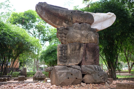 Ancient Garuda statue in Mueang Sing Historical Park, Kanchanaburi Thailandの写真素材