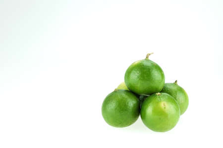 Green lemons isolated on white backgroundの写真素材