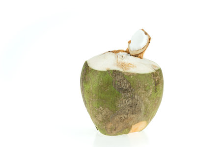 Opened green coconut, isolated on white backgroundの写真素材