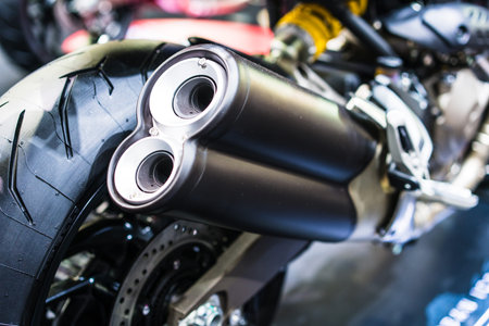 Double exhaust pipes of modern motorcycle