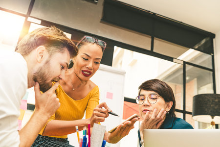 Multiethnic diverse group of creative team, casual business people, or college students in strategic...