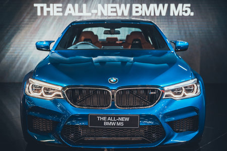 Bangkok, Thailand - Apr 4, 2018: New BMW M5 display on stage at the 39th Bangkok International Motor...