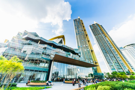 Bangkok, Thailand - Nov 12, 2018: Building exterior of Iconsiam shopping mall, Takashimaya department store and Magnolias Waterfront Residences condominium, located by Chaophraya River in Bangkokのeditorial素材