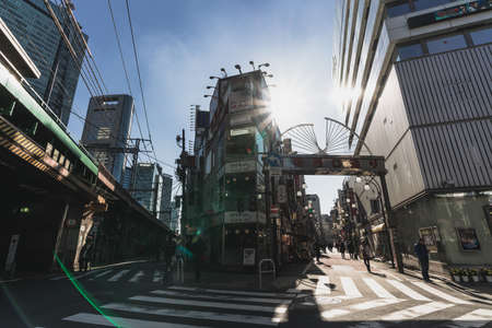 Tokyo, Japan - Jan 14, 2019: Tokyo city life by the street and alleys at Shinbashi station. Japanese local culture and lifestyle conceptのeditorial素材