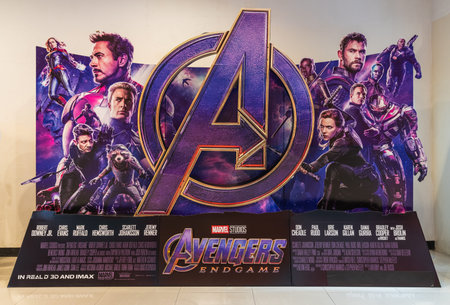 Bangkok, Thailand - Apr 18, 2019: Avenger Endgame movie backdrop display in movie theatre. Cinema...