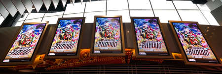 Bangkok, Thailand - Sep 3, 2019: One Piece Stampede anime movie display on LED screens. Japanese manga movie advertisement, cinema theatre promotional ads, or cartoon film industry marketing conceptのeditorial素材