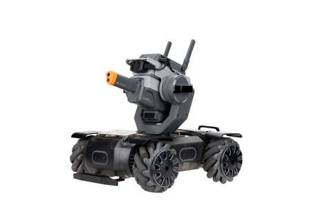 Bangkok, Thailand - Sep 6, 2019: DJI Robomaster S1 programmable educational robots isolated on white background. Illustrative editorial content.のeditorial素材