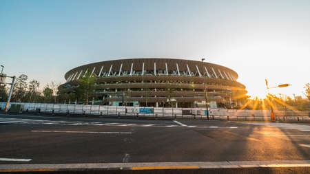 Tokyo, Japan - Nov 1, 2019: Olympic Stadium, Japan New National Stadium host venue in Shinjuku Tokyo, at sunset. International multi-sport event, Japanese landmark conceptのeditorial素材
